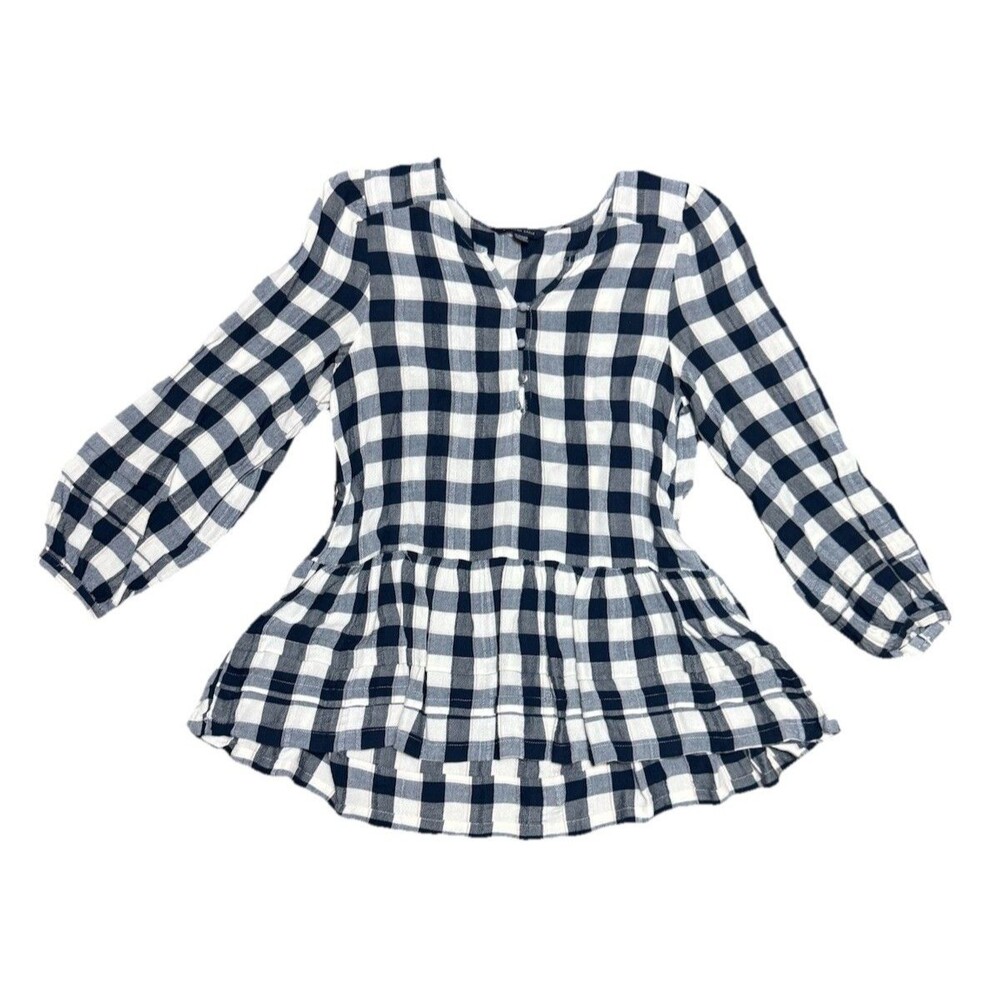 American Eagle Peasant Top Blouse Womens White Plaid Boho Cottagecore XS